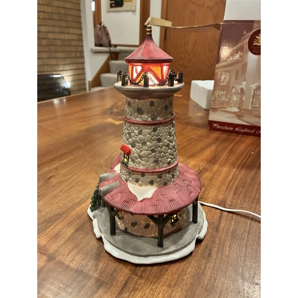 The Enchanted Forest Christmas Village Lighthouse Porcelain Lighted House